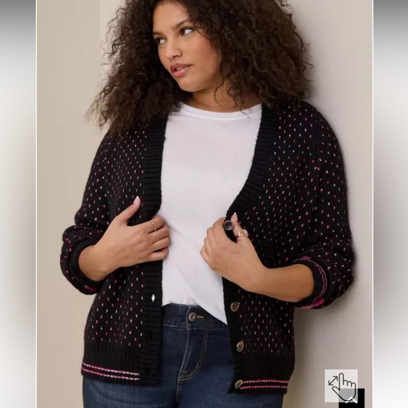 NWOT Torrid Heart Print Cardigan Drop Shoulder V-Neck Button Front Sweater - Picture 2 of 7